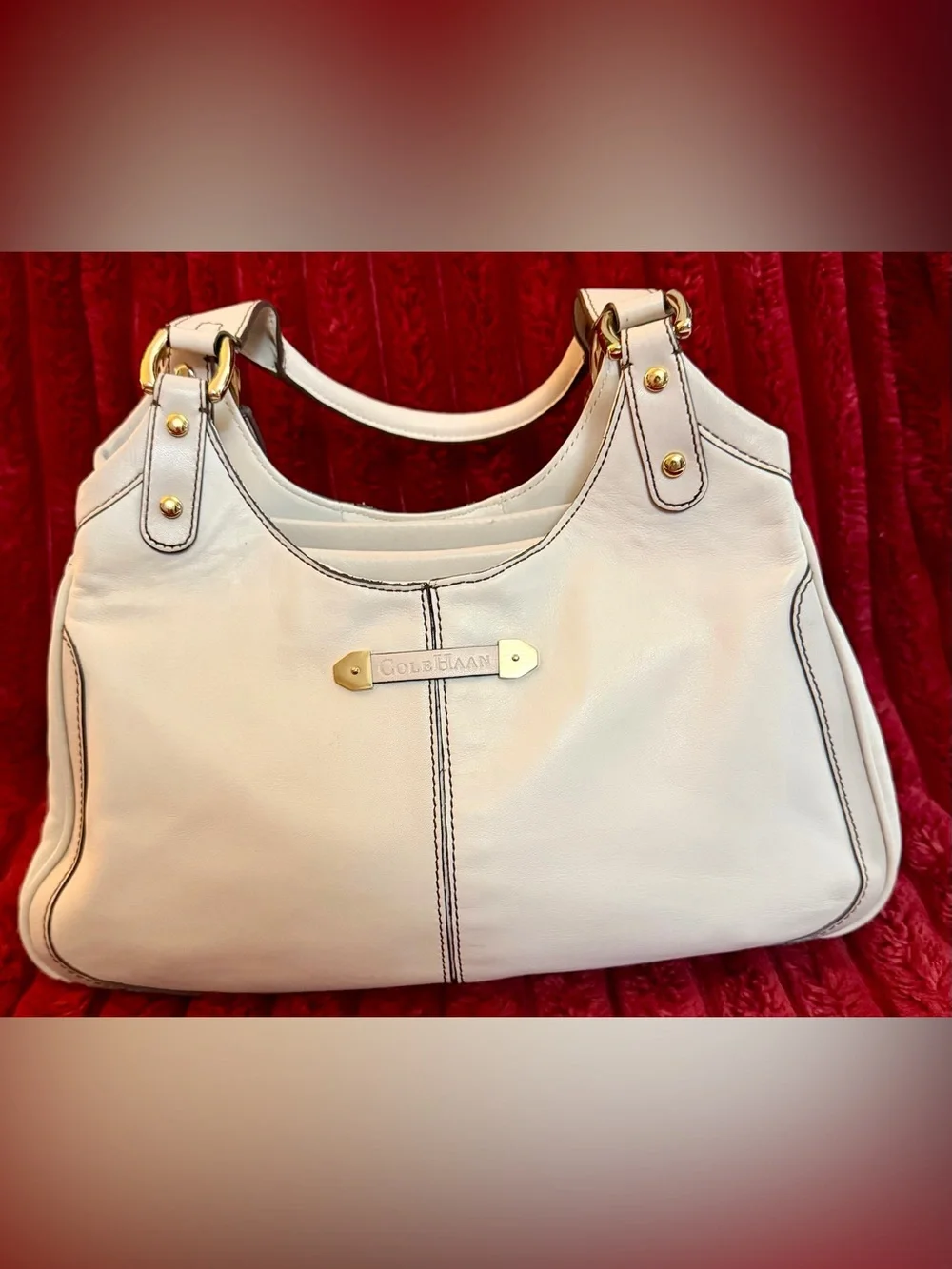 Cole Haan Cream Leather Shoulder Bag with Gold Hardware